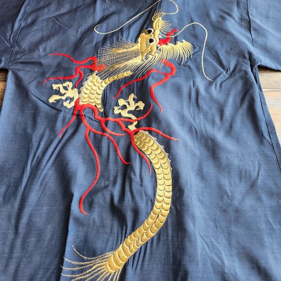 Japanese Dragon Embroidered Silk Kimono Robe Belt Blue Men's Made in Japan - Picture 10 of 12